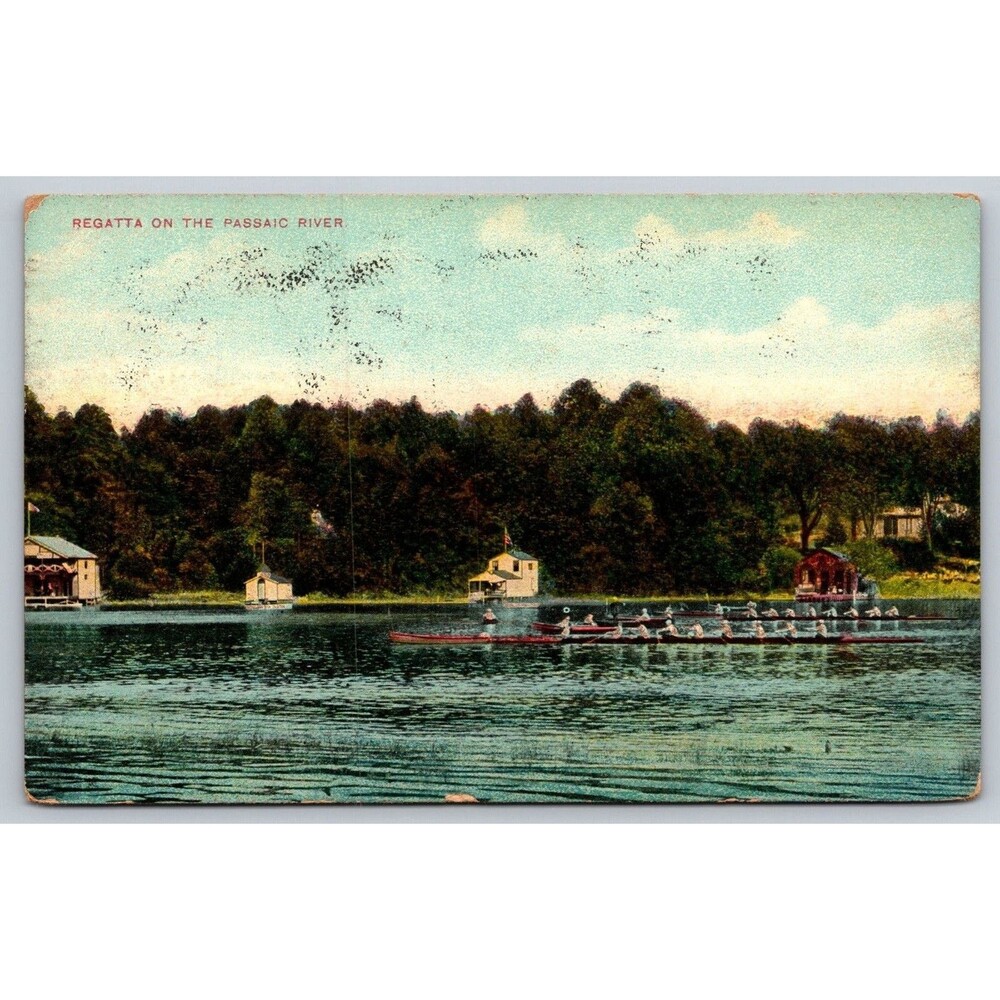 Antique 1908 Postcard Regatta on the Passaic River Newark NJ F.G. Tamme Co #218
